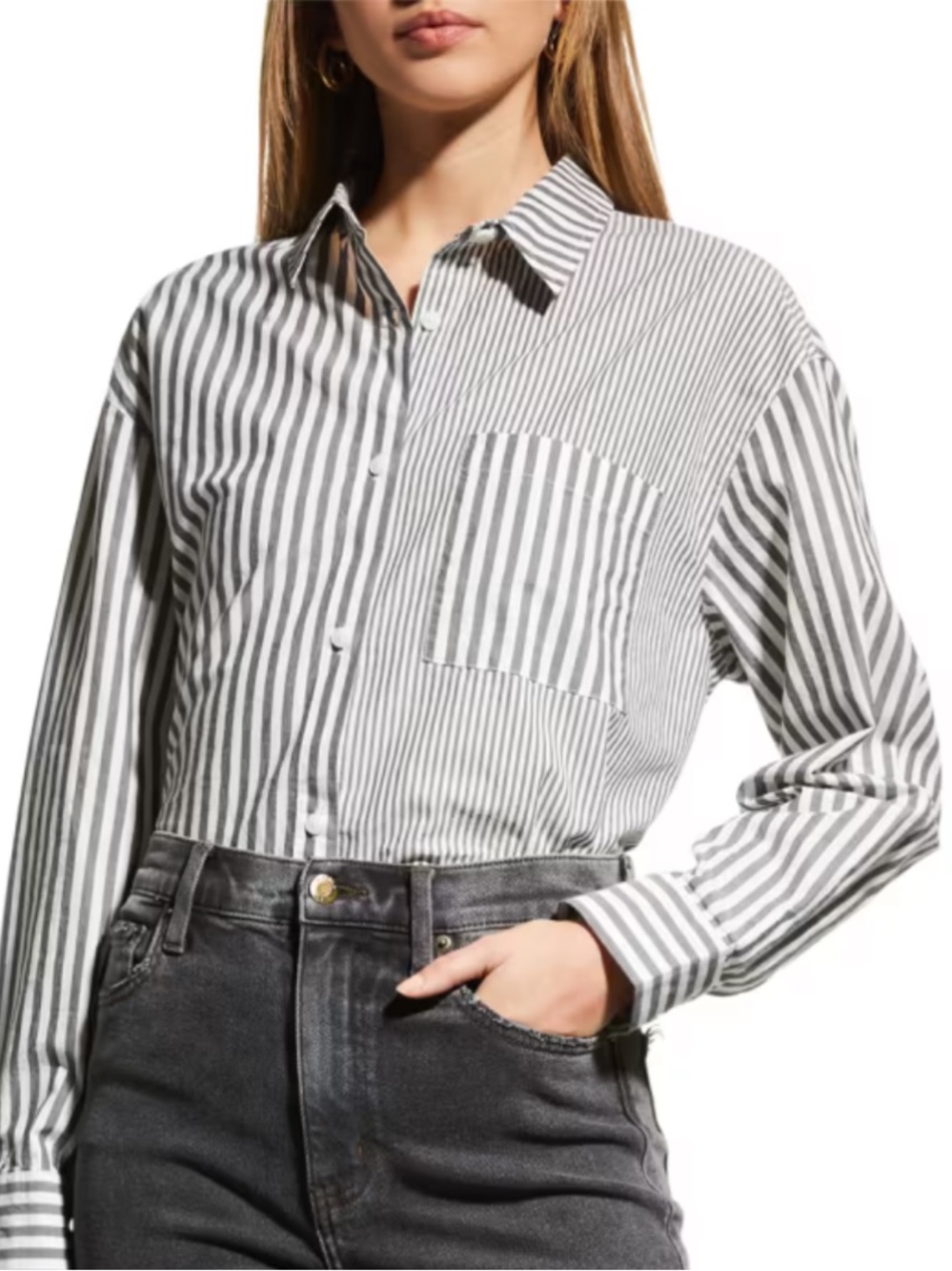 Pistola Millie Mixed Stripe Colorblock Button Down Shirt Size S Cotton